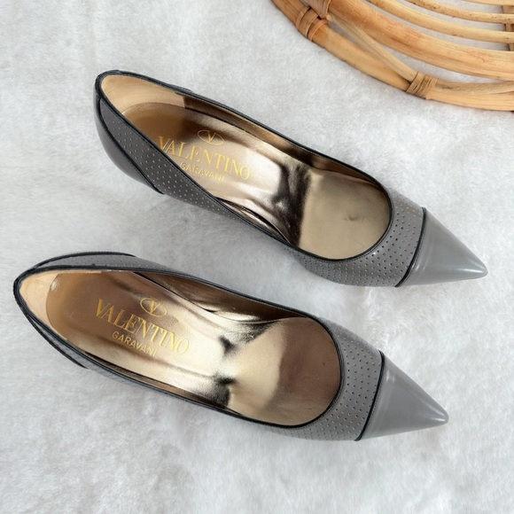 Valentino Perforated Pumps Heels In Purple Gray Leather Pointed Toe - Picture 5 of 12